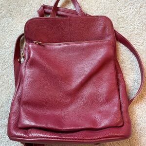 Elegant Convertible Red Leather Backpack